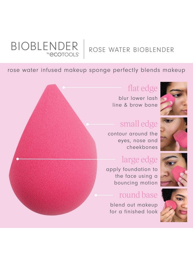 Rose Water Bioblender Compostable Makeup Blending Sponge For Liquid & Cream Foundation Base Coverage Antiinflammatory Ingredients Pink Cruelty Free & Vegan 1 Count