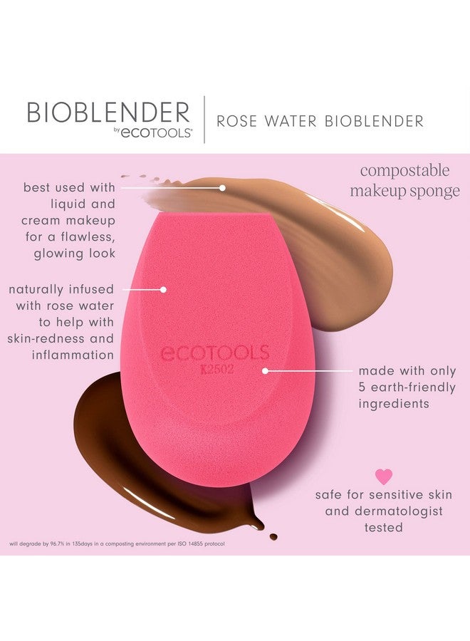 Rose Water Bioblender Compostable Makeup Blending Sponge For Liquid & Cream Foundation Base Coverage Antiinflammatory Ingredients Pink Cruelty Free & Vegan 1 Count