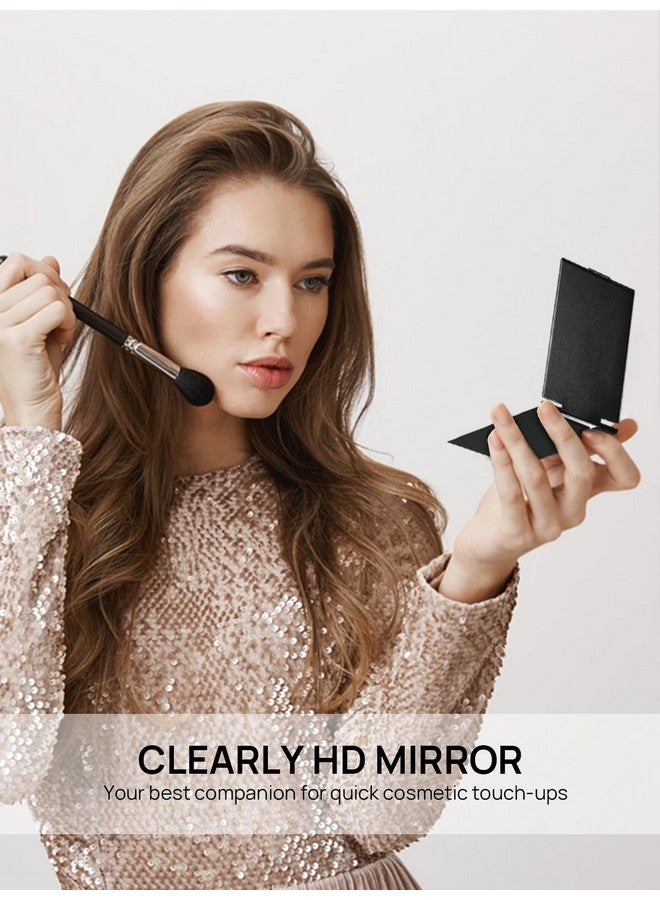 Portable Folding Mirror Ultraslim Durable Makeup Tabletop Mirror For Travel With Aluminum Shell Black Mini Size 4.7''