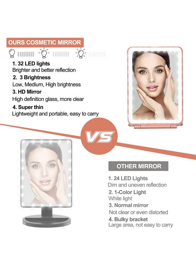 Led Makeup Mirror For Travel 32 Leds Lighted Vanity Mirrors With Dimmable Lightcompact Slim Rechargeable Lighted Mirror Folding Makeup Mirror For Beauty