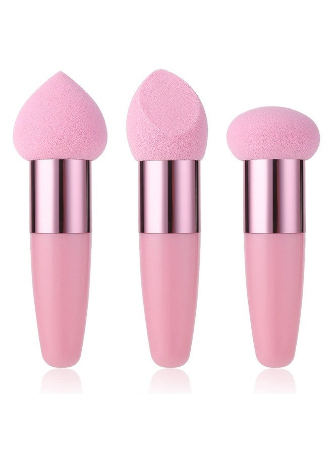3 Pcs Makeup Sponges Foundation Beauty Blender Blending Wet And Dry Make Up Applicator Cosmetic Concealer Face Brush Egg Brushes Covers Eyes Sticks Powder Puff With Handle