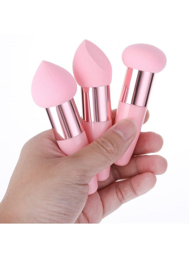 3 Pcs Makeup Sponges Foundation Beauty Blender Blending Wet And Dry Make Up Applicator Cosmetic Concealer Face Brush Egg Brushes Covers Eyes Sticks Powder Puff With Handle