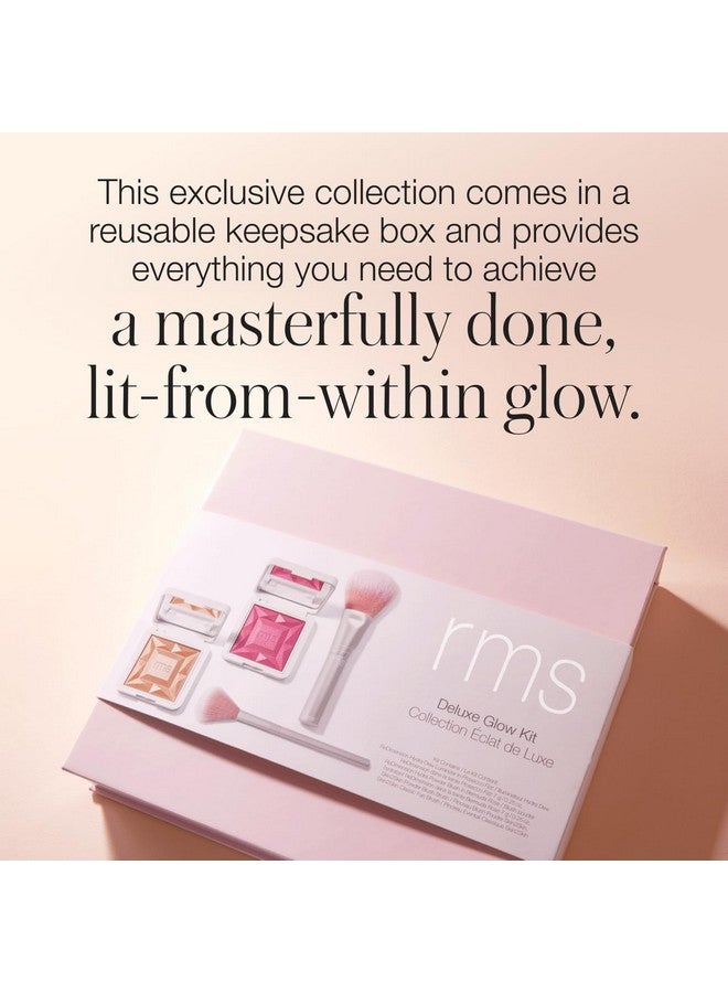 Deluxe Glow Kit Makeup Gift Set With Highlighter Powder Blush Blush Brush & Fan Brush Holiday Gift Set Beauty Gifts For Women