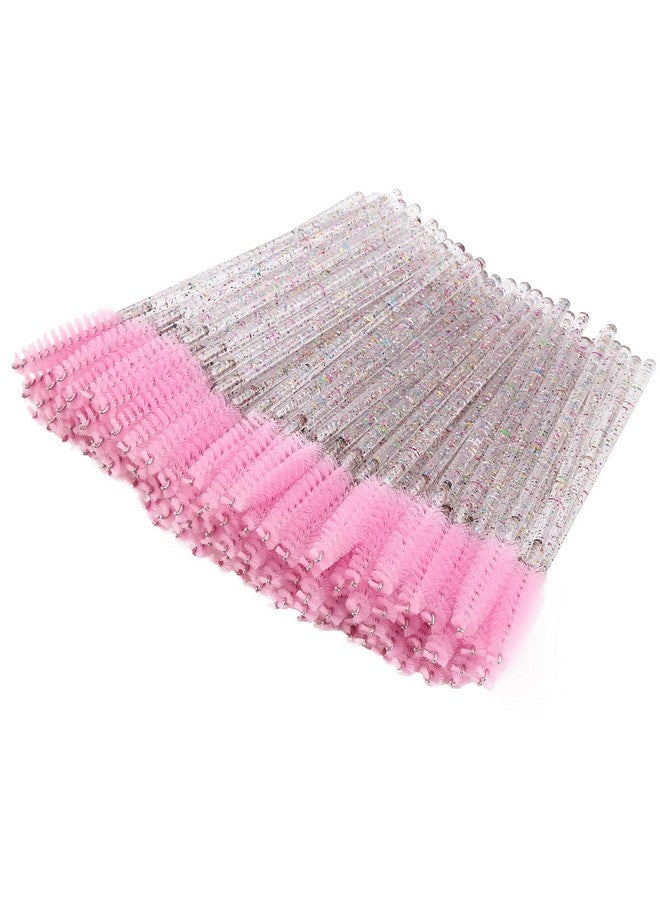 100 Pieces Crystal Eyelash Mascara Brushes Spoolie Brush Lash Wands Applicator Disposable Eyebrow Light Pink