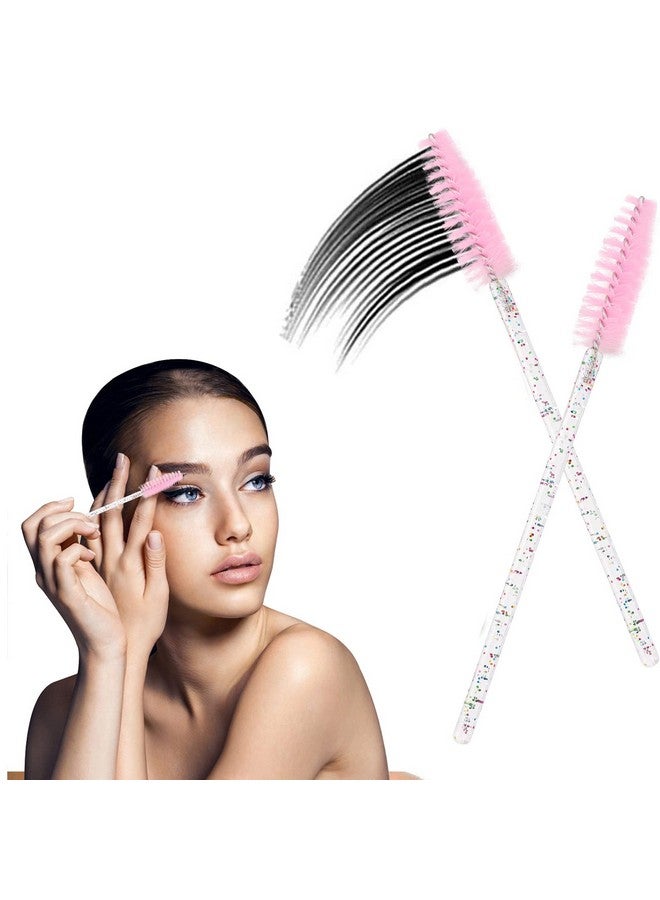 100 Pieces Crystal Eyelash Mascara Brushes Spoolie Brush Lash Wands Applicator Disposable Eyebrow Light Pink