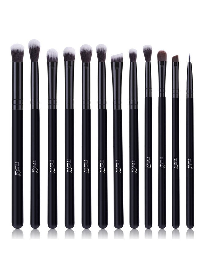 Eye Makeup Brushes 12Pcs Eyeshadow Makeup Brushes Set With Soft Synthetic Hairs & Real Wood Handle For Eyeshadow Eyebrow Eyeliner Blending(Black Without Bag)