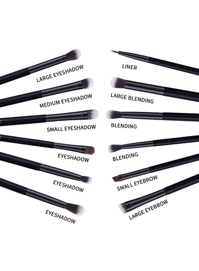 Eye Makeup Brushes 12Pcs Eyeshadow Makeup Brushes Set With Soft Synthetic Hairs & Real Wood Handle For Eyeshadow Eyebrow Eyeliner Blending(Black Without Bag)