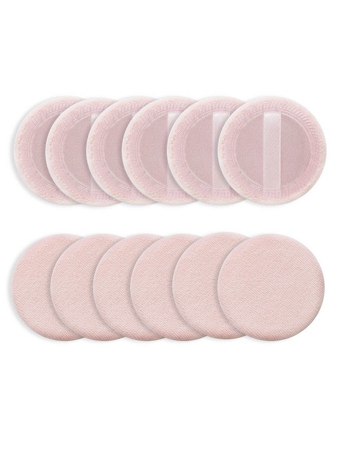 12 Pcs Loose Powder Puff Pink Cotton Pads Face Body Makeup Velour With Ribbon Applicators Setting Round Make Up Eyeshadow Concealer Cosmetics Sponge