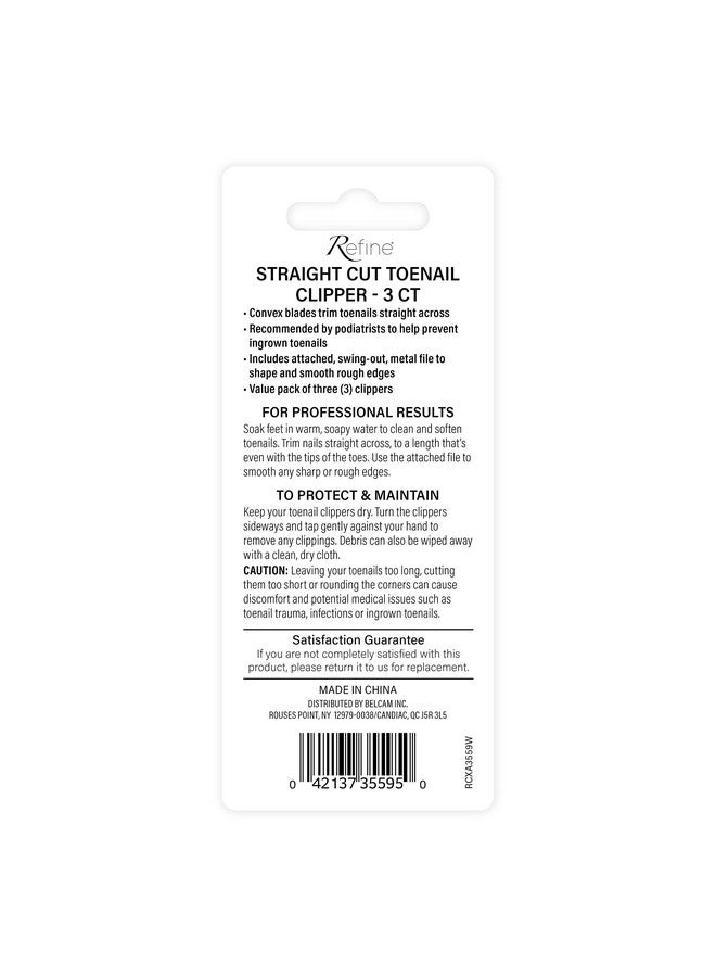 Straight Cut Toenail Clipper Deluxe With Swingout Attached Metal File 3 Ct