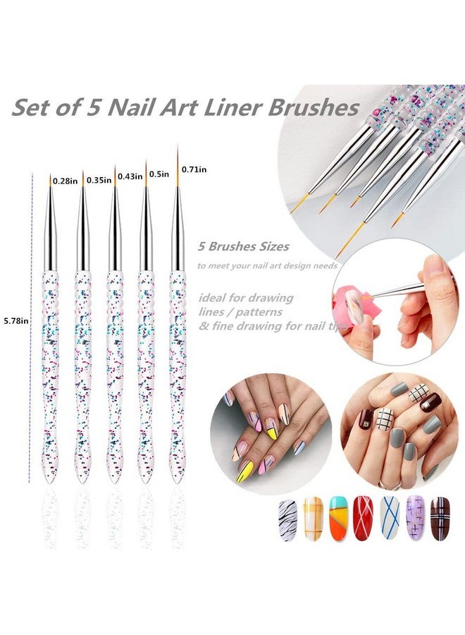 5Pcs Nail Art Liner Brushes Nail Gel Polish Painting Brush Set Thin Nail Art Drawing Pen (7/9/11/15/18Mm)