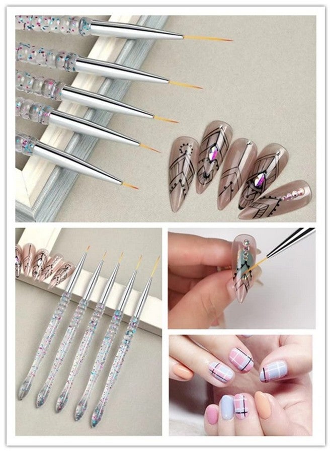 5Pcs Nail Art Liner Brushes Nail Gel Polish Painting Brush Set Thin Nail Art Drawing Pen (7/9/11/15/18Mm)