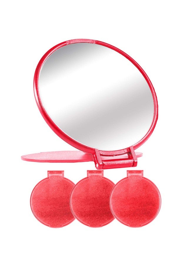 Compact Mirror Bulk Round Makeup Mirror For Purse Set Of 3 2.6 L X 2.37 W (Red)