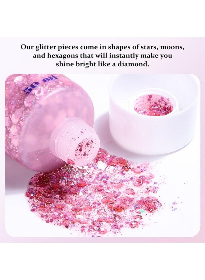 Long Lasting Pink Body Glitter Holographic Sparkling Cosmetic Grade Chunky Glitter For Face Hair (Pink)