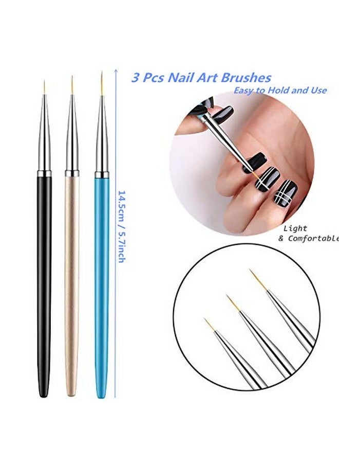 3Pcs Nail Art Liner Brushes Uv Gel Painting Acrylic Nail Design Nylon Brush Nail Painting Drawing Pens (7/9/11Mm)