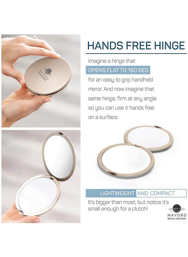 Magnifying Compact Mirror For Purses 1X/10X Magnification Double Sided Travel Makeup Mirror 4 Inch Small Pocket Or Purse Mirror. Distortion Free Folding Portable Compact Mirrors (Champagne Gold)