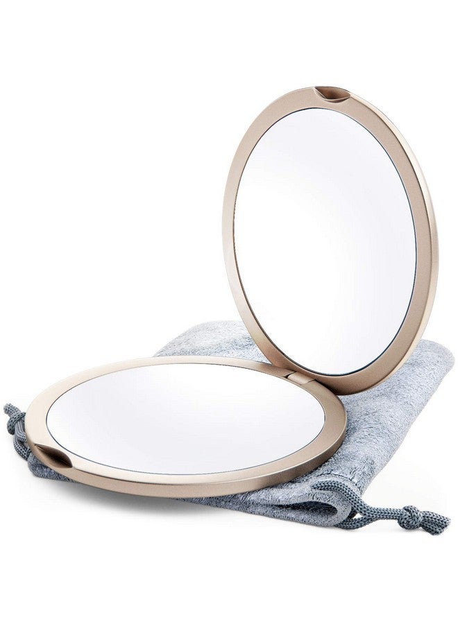 Magnifying Compact Mirror For Purses 1X/10X Magnification Double Sided Travel Makeup Mirror 4 Inch Small Pocket Or Purse Mirror. Distortion Free Folding Portable Compact Mirrors (Champagne Gold)