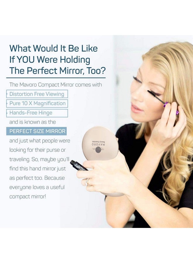 Magnifying Compact Mirror For Purses 1X/10X Magnification Double Sided Travel Makeup Mirror 4 Inch Small Pocket Or Purse Mirror. Distortion Free Folding Portable Compact Mirrors (Champagne Gold)