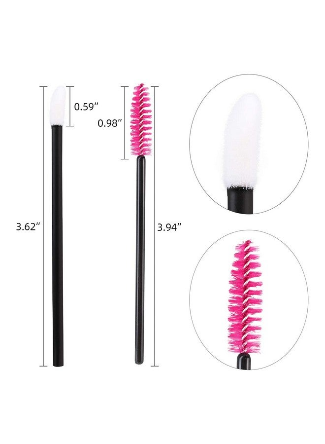 400 Spoolies Mascara Wand And Lip Brush Disposable Lash Brushes For Eyelash Extensions Lipstick Lip Gloss Wands Applicator Tool (Black+Hotpink)