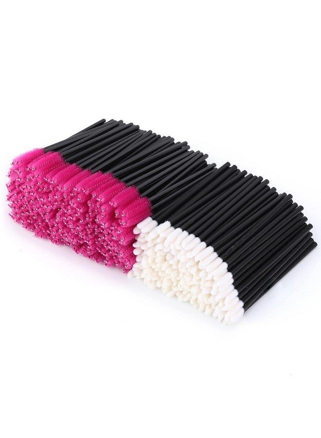 400 Spoolies Mascara Wand And Lip Brush Disposable Lash Brushes For Eyelash Extensions Lipstick Lip Gloss Wands Applicator Tool (Black+Hotpink)