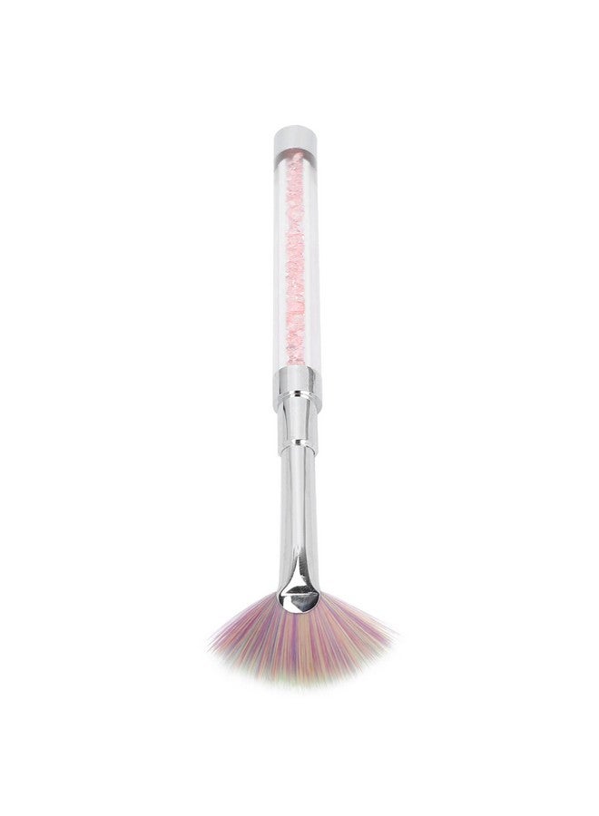 Fan Shape Nail Brush Nylon Hair Rhinestone Handle Nail Powder Remover Manicure Brush Rhinestone Handle Dust Glitter Powder Remover Pen Nail Art Drawing Pen Liner Brush