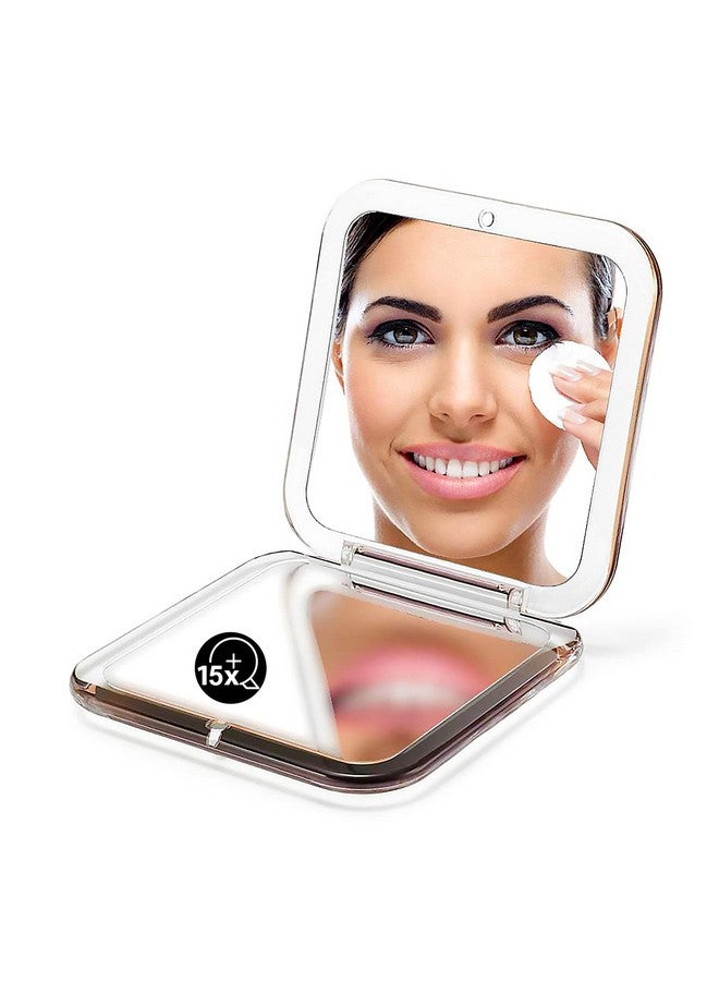 Folding Compact Mirror 1X/15X Magnification 3½” Pocket Size Square Hand Mirror For Travel Makeup (Gold)