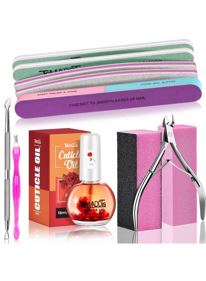 Nail Buffers And Files Manicure Tools Kit Nail File Kit With 3Pcs Nail Files 2Pcs Nail Buffer Blocks 2Pcs Polishing Nail Bufferscuticle Nippers Cuticle Pusher And Cuticle Oil