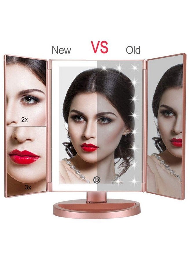 Nature Daylight 36 Leds Trifold Lighted Vanity Makeup Mirror With Touch Screen Dimming And 3X/2X/1X Magnification Makeup Mirror 180 Degree Free Rotation Countertop Cosmetic Mirror