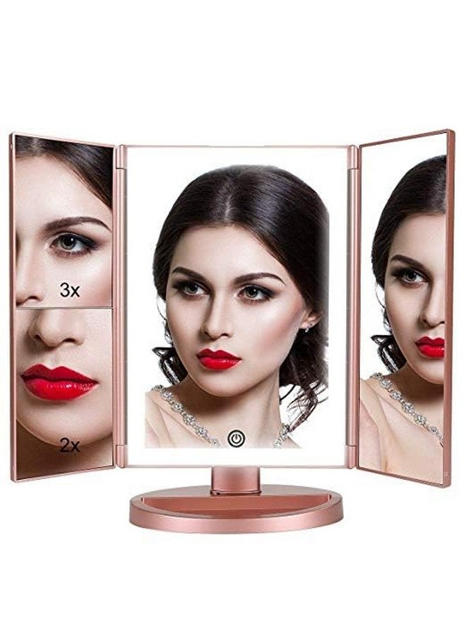 Nature Daylight 36 Leds Trifold Lighted Vanity Makeup Mirror With Touch Screen Dimming And 3X/2X/1X Magnification Makeup Mirror 180 Degree Free Rotation Countertop Cosmetic Mirror