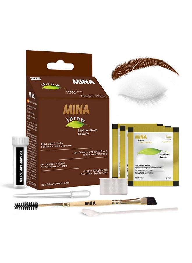 Instant Hair Dye Kit Medium Brown Natural Spot Coloring Tinting Powder With Duo Angled Brush Water & Smudge Proof 100% Grey Coverage Upto 30 Applications