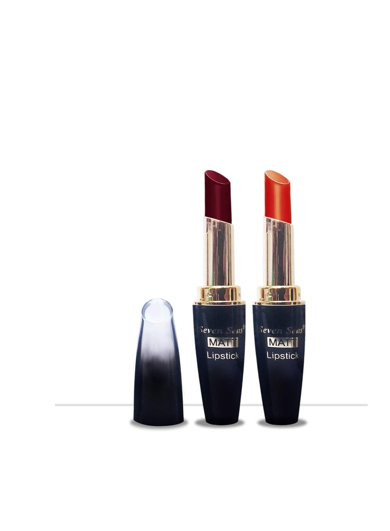 Seven Seas Cosmetics Makeup 4g Matte Lipstick Non Transfer  proff Combo Set of 2 Color  maroon orange