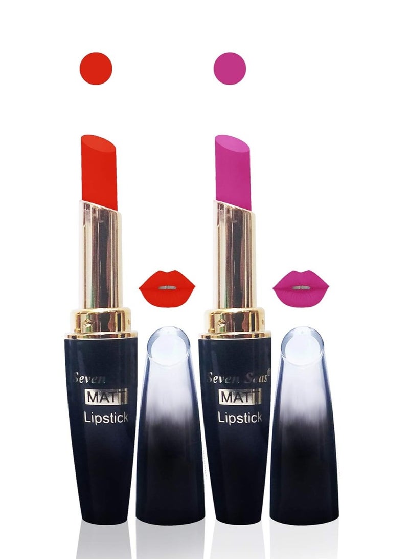 Seven Seas Cosmetics Makeup 4g Matte Lipstick Non Transfer  proff Combo Set of 2 Color orange l pink
