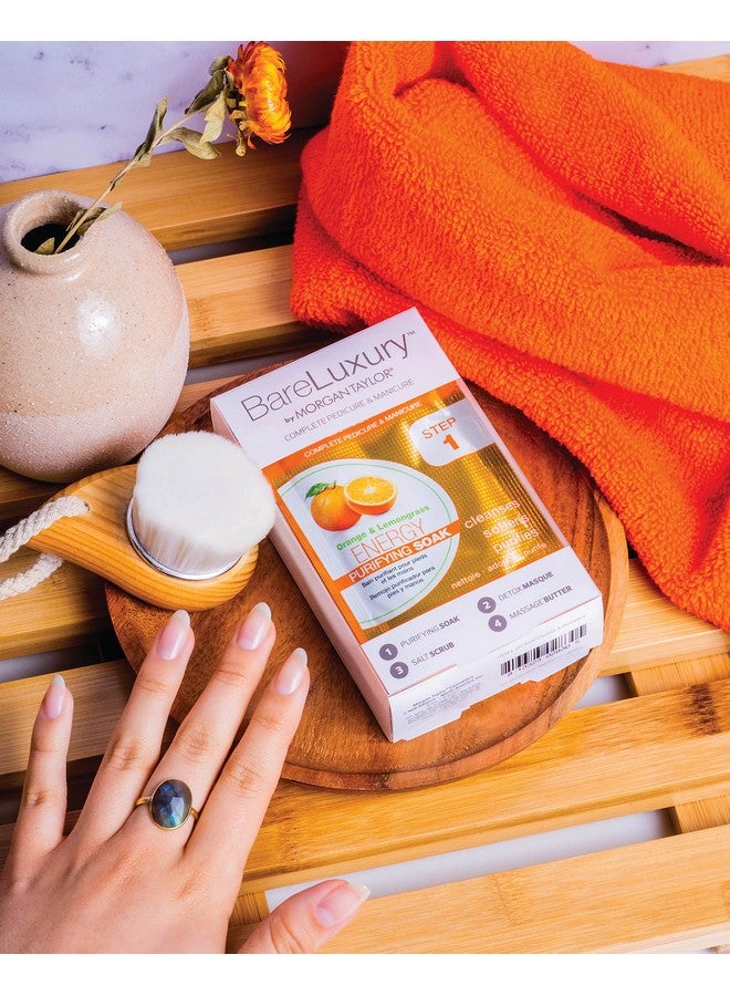 Bareluxury 4Step Complete Pedicure & Manicure Packs (Orange & Lemongrass) Hand And Foot Spa Kit In 4 Packs Pedicure And Manicure Kit Self Care Gifts For Women