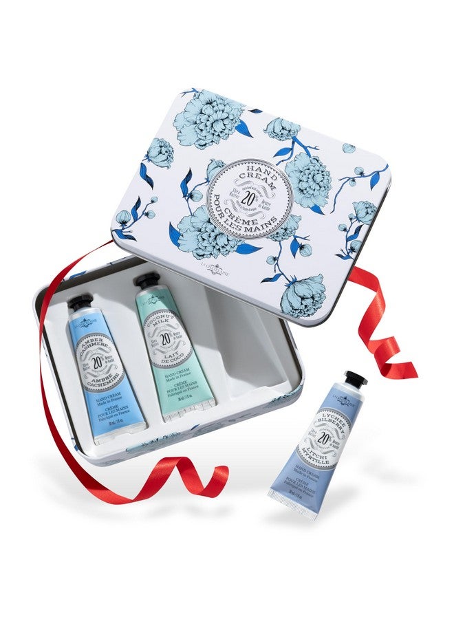 Hand Cream Trio Tin Gift Set Readytogift Tin Nautral Made In France With 20% Organic Shea Butter Nourishing And Moisturizing (Amber Cashmere Coconut Milk Lychee Bilberry Or Shea)