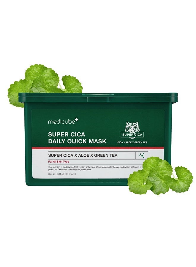 Super Cica Daily Quick Facial Masks (30 Sheets) 60Second Soothing & Hydrating Facial Mask With 88% Cica Instant Cooling & Moisturization 100% Vegan Certified Korean Skincare