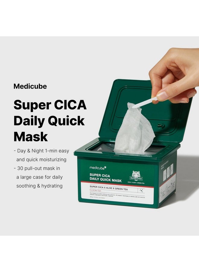 Super Cica Daily Quick Facial Masks (30 Sheets) 60Second Soothing & Hydrating Facial Mask With 88% Cica Instant Cooling & Moisturization 100% Vegan Certified Korean Skincare