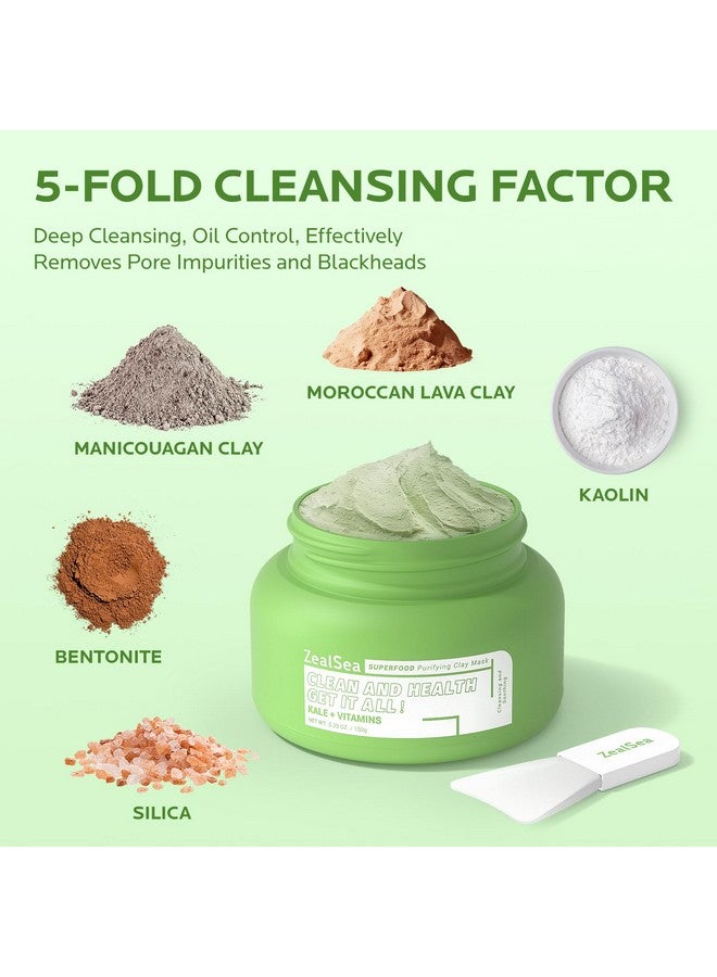 Superfood Clay Face Mask Deep Cleansing Mask For Controlling Oil & Blackhead Removal Pore Cleansing Antioxidant Antiaging Hydrating Facial Mask Vegan Skincare 5.29 Oz