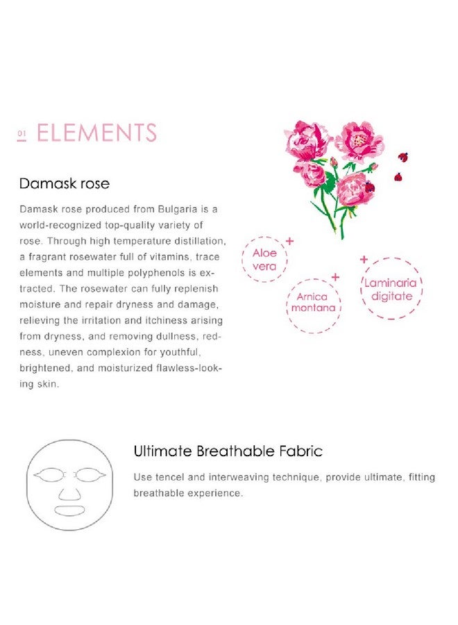 Damask Rose Facial Mask Softening And Brightening Collagen Essence Face Sheet Mask For Natural Look(8 Combo Pack)