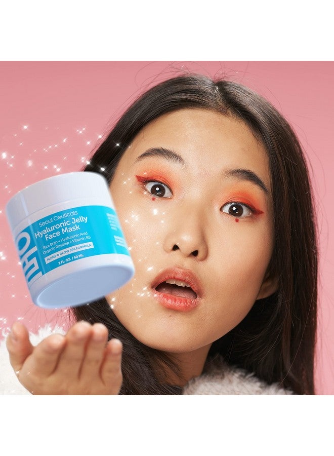 Korean Skin Care Hyaluronic Acid Jelly Face Mask Rice Bran + Vit B5 + Rosehip Anti Aging K Beauty Skincare For Plump Glowing Skin 2Oz