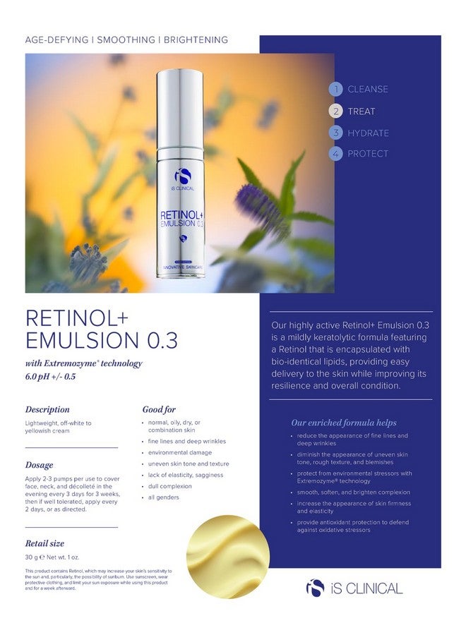 Retinol+ Emulsion 0.3 Reduce Fine Lines And Wrinkles Smoothes Appearance Helps Brighten Complexion