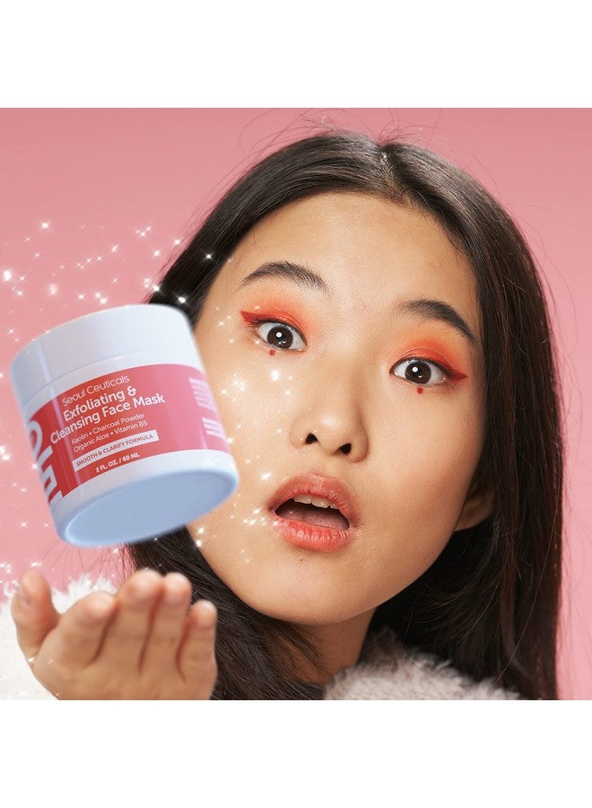 Korean Face Scrub Exfoliating Face Mask Skincare K Beauty Mask For Glass Skin Kaolin Clay + Charcoal Cream Exfoliant Mask 2Oz