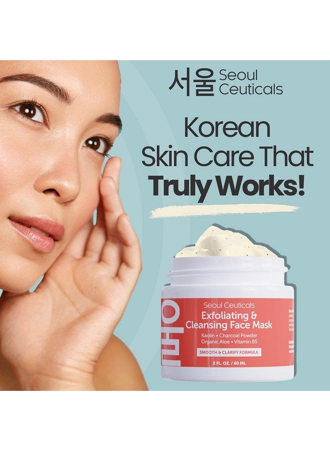 Korean Face Scrub Exfoliating Face Mask Skincare K Beauty Mask For Glass Skin Kaolin Clay + Charcoal Cream Exfoliant Mask 2Oz