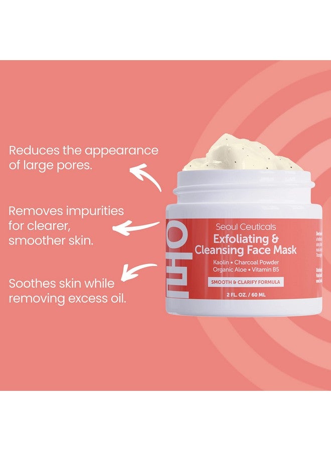 Korean Face Scrub Exfoliating Face Mask Skincare K Beauty Mask For Glass Skin Kaolin Clay + Charcoal Cream Exfoliant Mask 2Oz