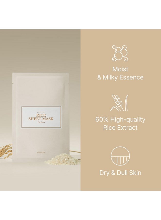 Rice Sheet Mask Pack Of 5 60% Korean Rice Face Mask Creamy Hydration For Dry Combination Skin Moist Milky Essence Biodegradable Vegan Hypoallergenic 20Ml