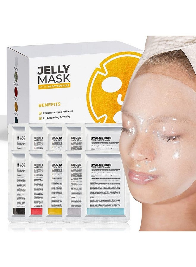 Peeloff Jelly Mask Rubber Mask 5 Treatments Bha Aha (Black Gold Salicylic Ac Red Gold Lactic Ac White Gold Glycolic Ac 24K Gold Mandelic Ac Hyaluronic Ac) 2 Packs Of Each