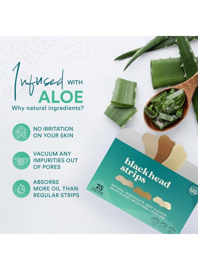 (75 Ct) Pore Strips W/Salicylic Acid Witch Hazel & Aloe Vera Blackhead Remover For Face Nose Pores Blackheads Removal Blackhead Remover Strip Black Head Nose Strips Blackhead Remover