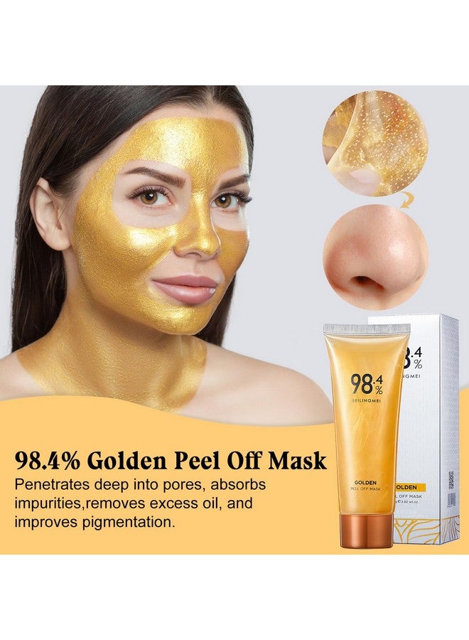 Gold Foil Peeloff Mask Peeloff Antiwrinkle Face Mask 98.4% Beilingmei Gold Face Mask 24K Gold Face Mask Gold Foil Tearoff Mask For Skin Moisturizing And Deeply Cleans (2Pcs)