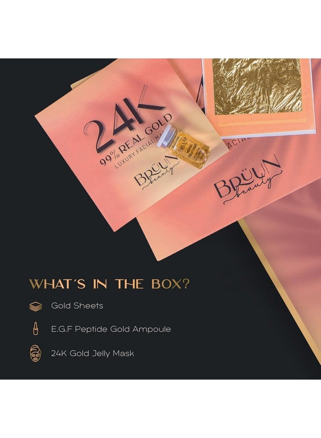 Bruun 24K Gold Leaves A (Pack Of 30) Gold Sheets With 1 24K Gold Peel Off Jelly Mask Pack Including 1 Facial Serum A Perfect And Unique Skin And Body Care Kit For Women Girls And Mom