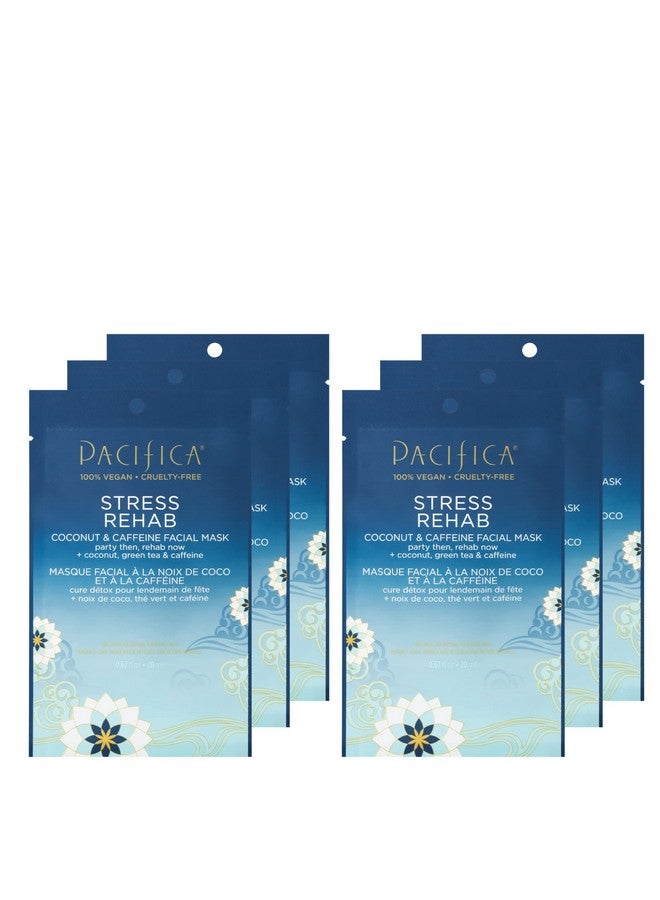 Beauty Stress Rehab Coconut & Caffeine Face Mask Sheet Mask Destress Reduce Puffiness & Redness For All Skin Types Vegan 6Pk