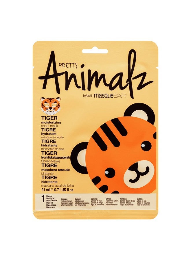 Pretty Animalz Tiger Facial Sheet Mask (6 Pack) Korean Beauty Skin Care Treatment Antiseptic Evens Skintone Antiinflammatory Anti Aging Spa Fun Face Mask Sheets Animal Characters