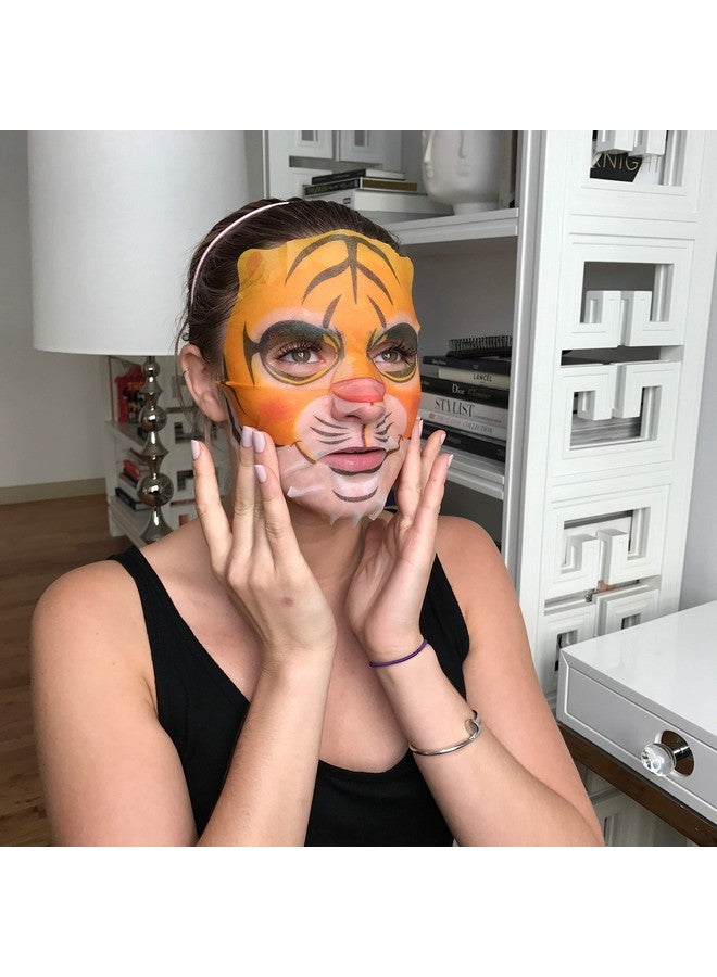 Pretty Animalz Tiger Facial Sheet Mask (6 Pack) Korean Beauty Skin Care Treatment Antiseptic Evens Skintone Antiinflammatory Anti Aging Spa Fun Face Mask Sheets Animal Characters
